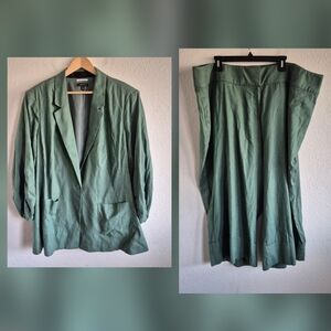 Lane Bryant Suit Set 2 Piece Linen Blend Blazer & Pant Green Plus Size 28